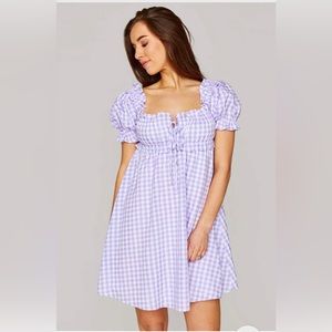 BuddyLove Jac Puff Sleeve Short Dress - Purple Plaid
